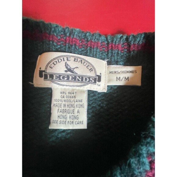 Vtg Eddie Bauer Legends Wool Sweater Men’s M  Pine Green Red Trim Hong Kong Warm - Picture 3 of 15